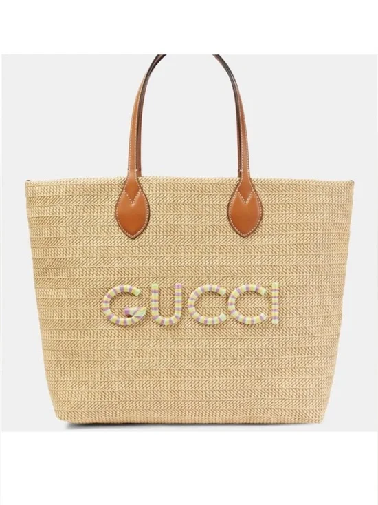 Gucci Beige Straw Tote Bag with Leather Handles - Picture 13 of 13